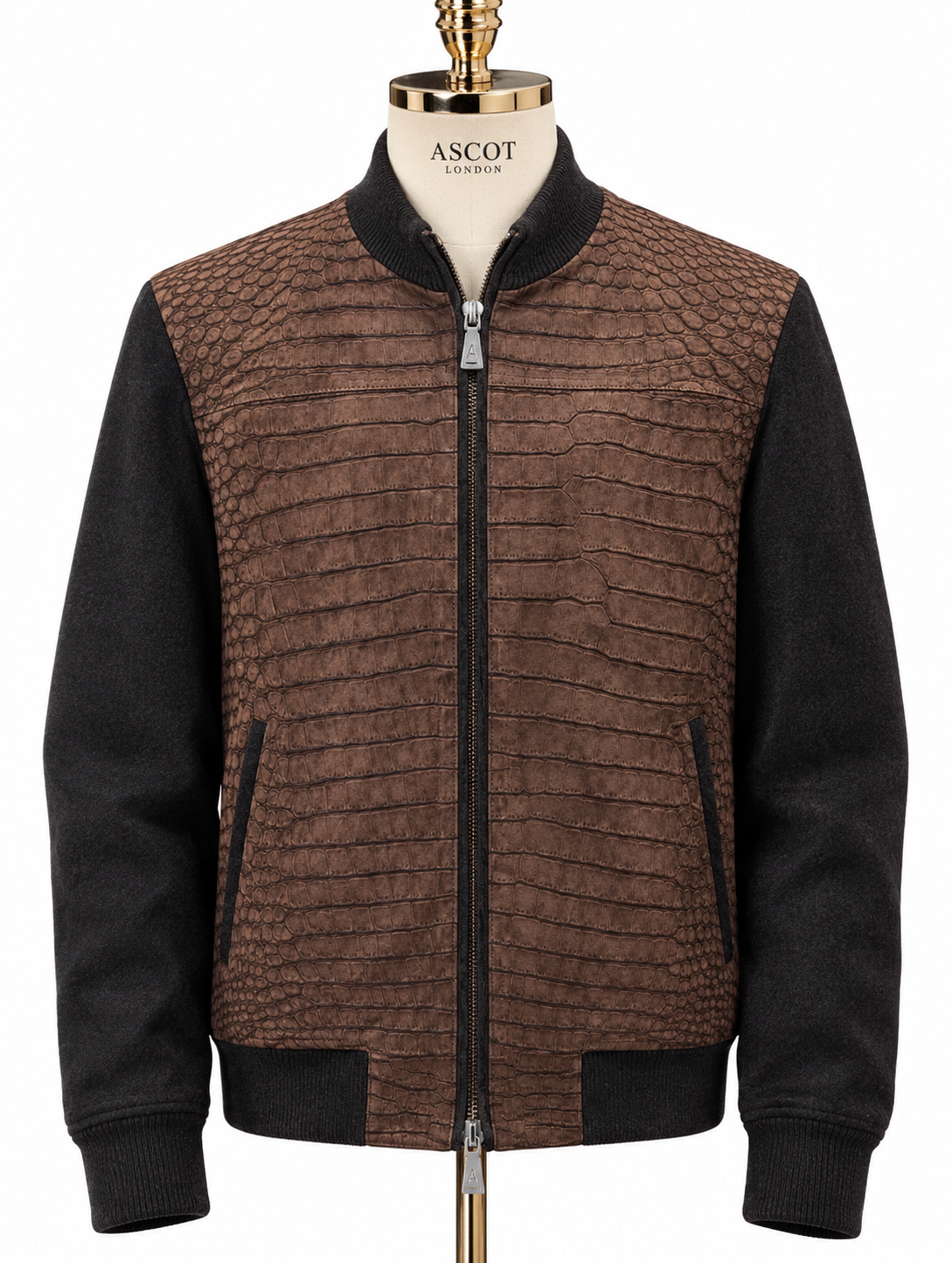 Brown Nubuck Crocodile Bomber Jacket - Ascot Shoes