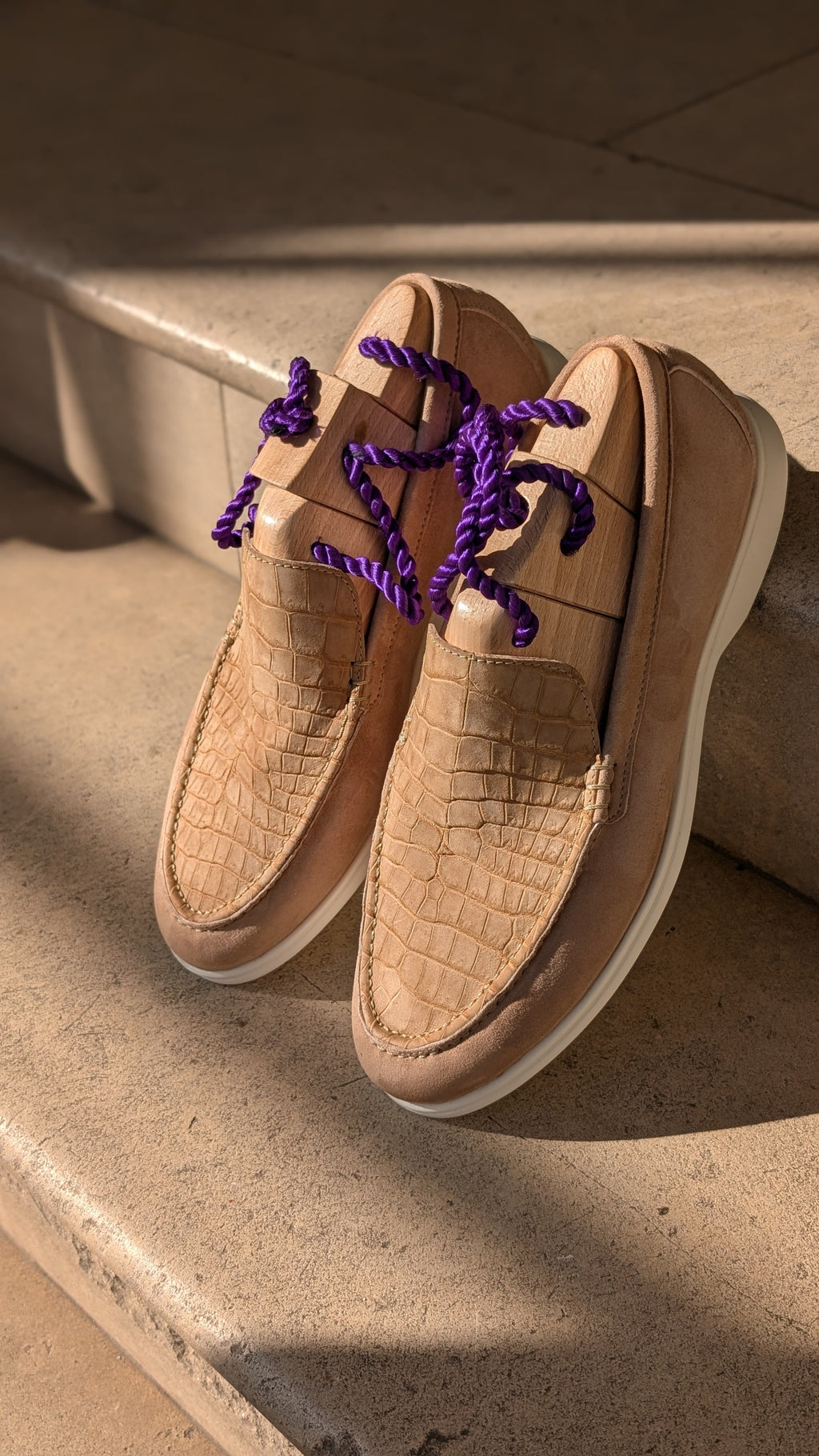 Ascot Cannes - Beige Nubuck Crocodile & Tan Beige Suede - Ascot Shoes