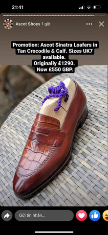 Ascot Sinatra Loafers: Cognac Calf and Crocodile. UK7