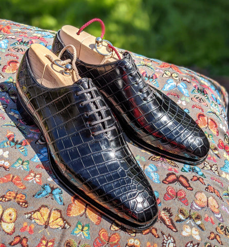 Ascot Wholecut - Piano Black Crocodile