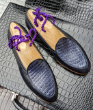 Belgian Loafer - Blue Deer Skin & Crocodile - Ascot Shoes