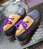 Belgian Loafer - Blue Deer Skin & Crocodile - Ascot Shoes