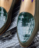 Belgian Loafer - Olive Green Deer & Green Crocodile - Ascot Shoes
