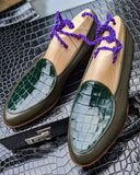 Belgian Loafer - Olive Green Deer & Green Crocodile - Ascot Shoes