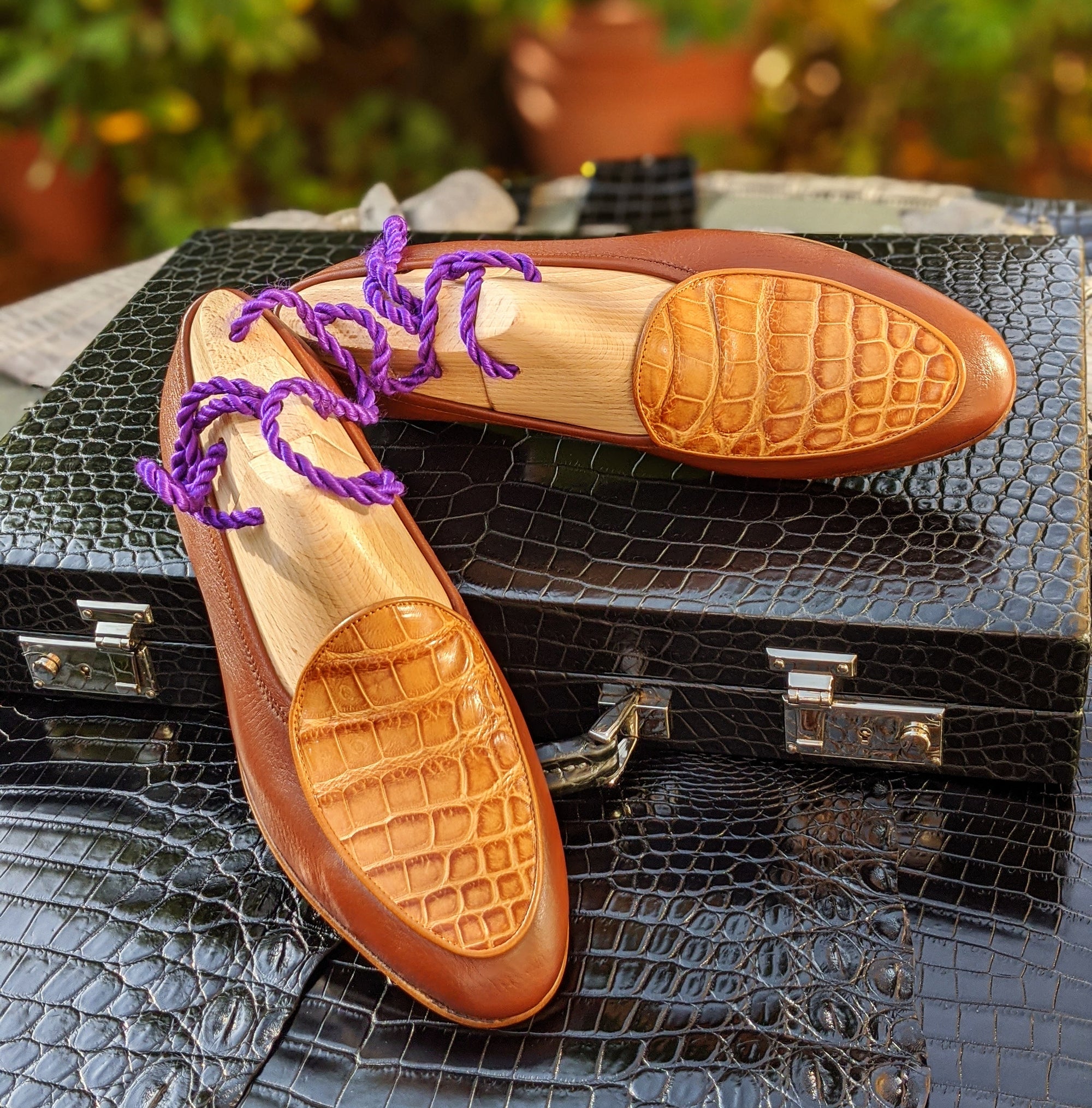 Belgian Loafer - Brown Deer & Tan Crocodile - Ascot Shoes