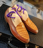 Belgian Loafer - Brown Deer & Tan Crocodile - Ascot Shoes