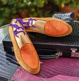 Belgian Loafer - Tan Suede & Orange Crocodile - Ascot Shoes