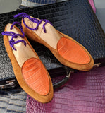 Belgian Loafer - Tan Suede & Orange Crocodile - Ascot Shoes