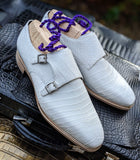 Ascot Double Monk - White Alligator - Ascot Shoes