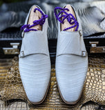 Ascot Double Monk - White Alligator - Ascot Shoes