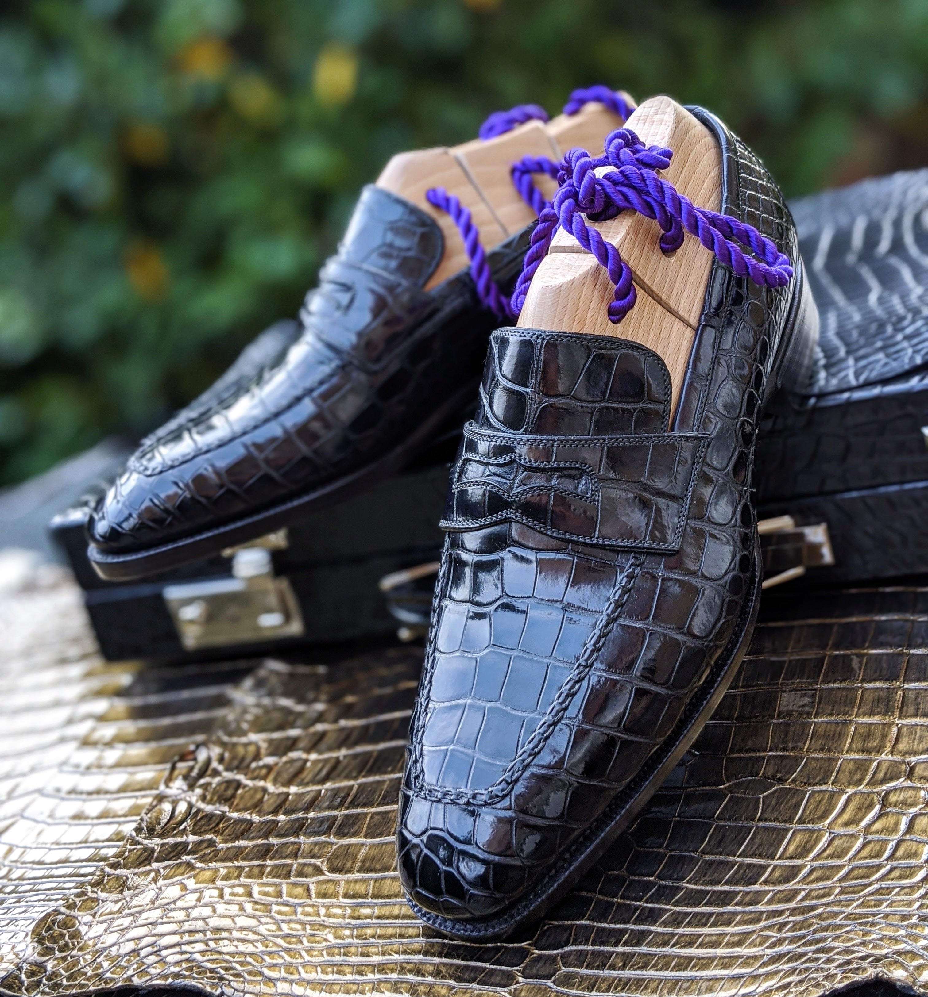 Ascot Penny Loafer - Black Piano Alligator - Ascot Shoes