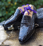 Ascot Penny Loafer - Black Piano Alligator - Ascot Shoes