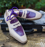 Ascot Sinatra - Cream Crust & Purple Alligator - Ascot Shoes