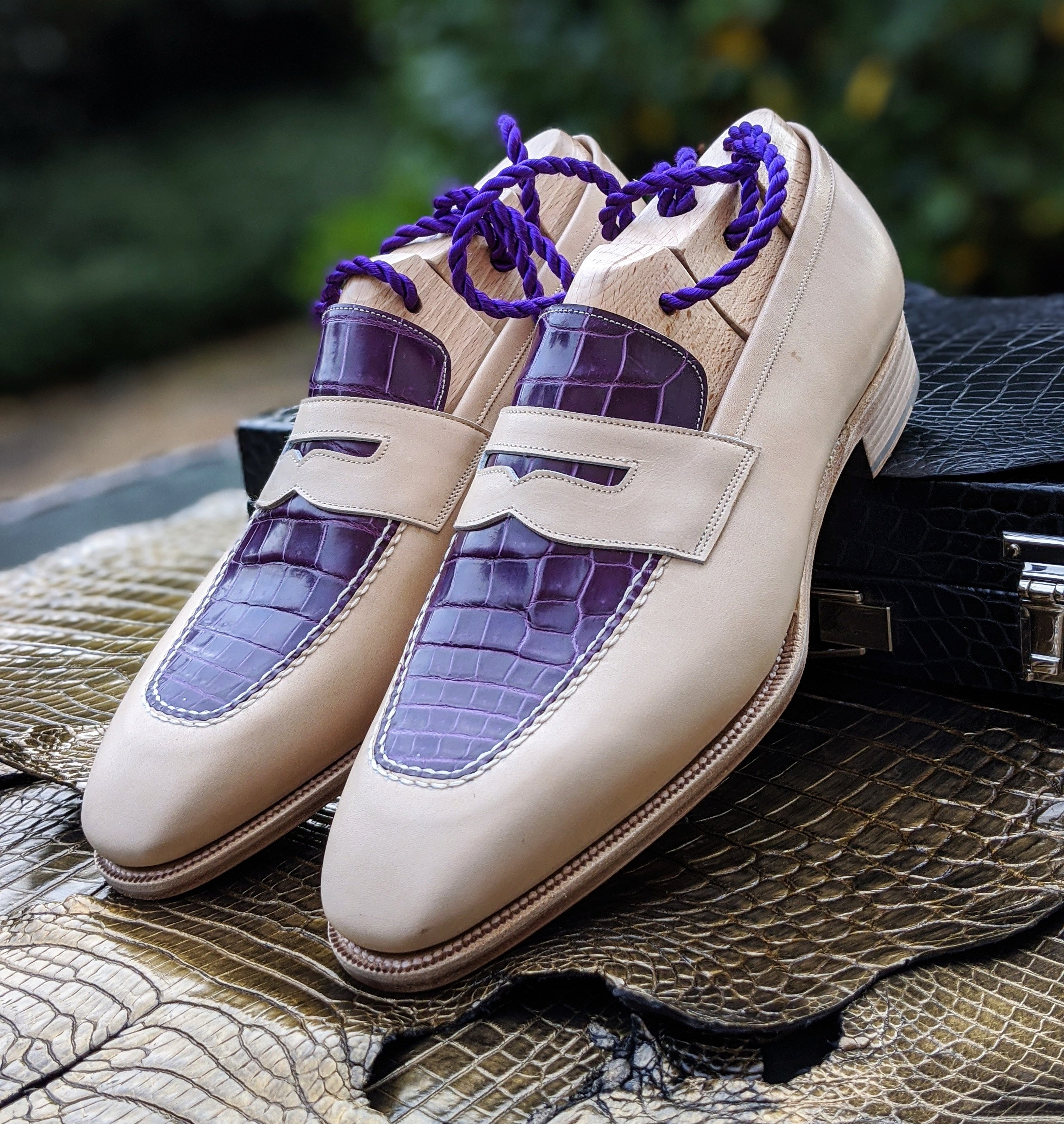 Ascot Sinatra - Purple Alligator & Cream Crust - Ascot Shoes