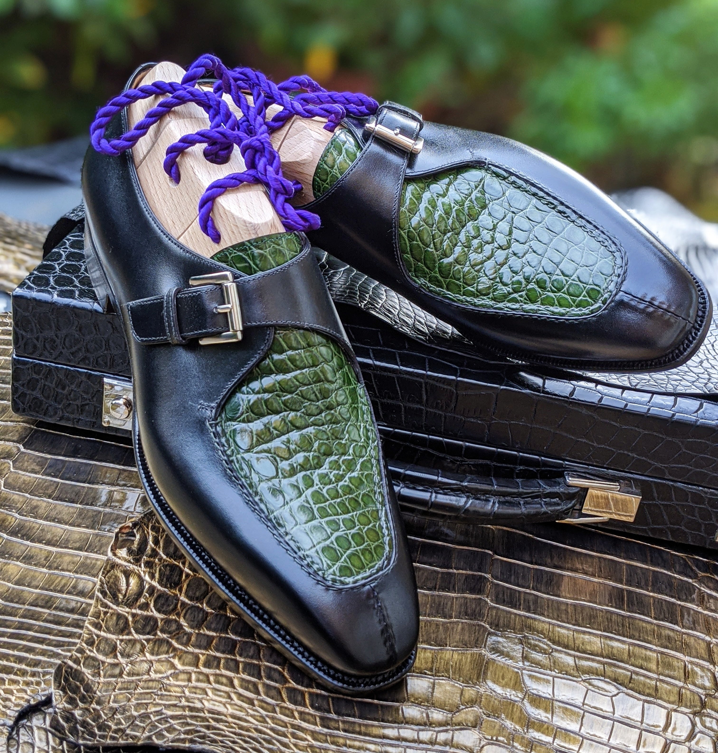 Ascot Andre - Green Crocodile & Black Calf - Ascot Shoes