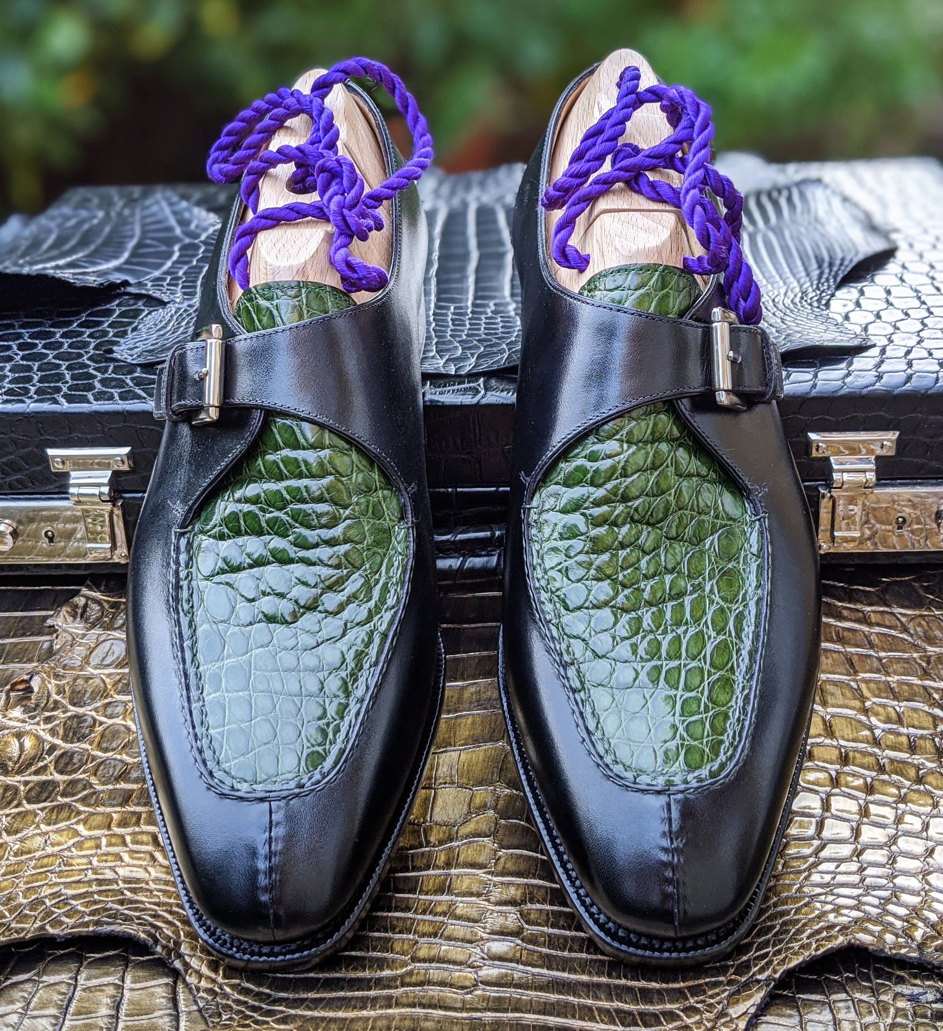 Ascot Andre - Green Crocodile & Black Calf - Ascot Shoes