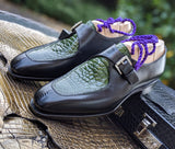Ascot Andre - Green Crocodile & Black Calf - Ascot Shoes