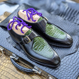 Ascot Andre - Green Alligator & Black Calf - Ascot Shoes