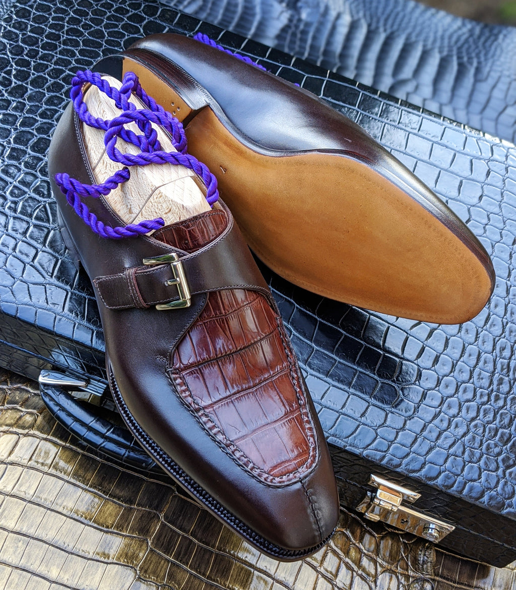 Ascot Andre - Bordeaux Crocodile & Middle Brown Calf - Ascot Shoes