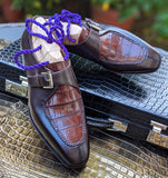 Ascot Andre - Dark Cognac Alligator & Brown Calf - Ascot Shoes