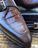 Ascot Andre - Dark Cognac Alligator & Brown Calf - Ascot Shoes