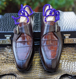 Ascot Andre - Bordeaux Crocodile & Middle Brown Calf - Ascot Shoes