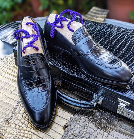 Ascot Sinatra - Black Crocodile & Black Calf