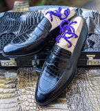 Ascot Sinatra - Black Crocodile & Black Calf - Ascot Shoes