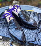 Ascot Sinatra - Black Crocodile & Black Calf - Ascot Shoes