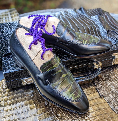 Ascot Sinatra - Camouflage green black crocodile & Black Calf