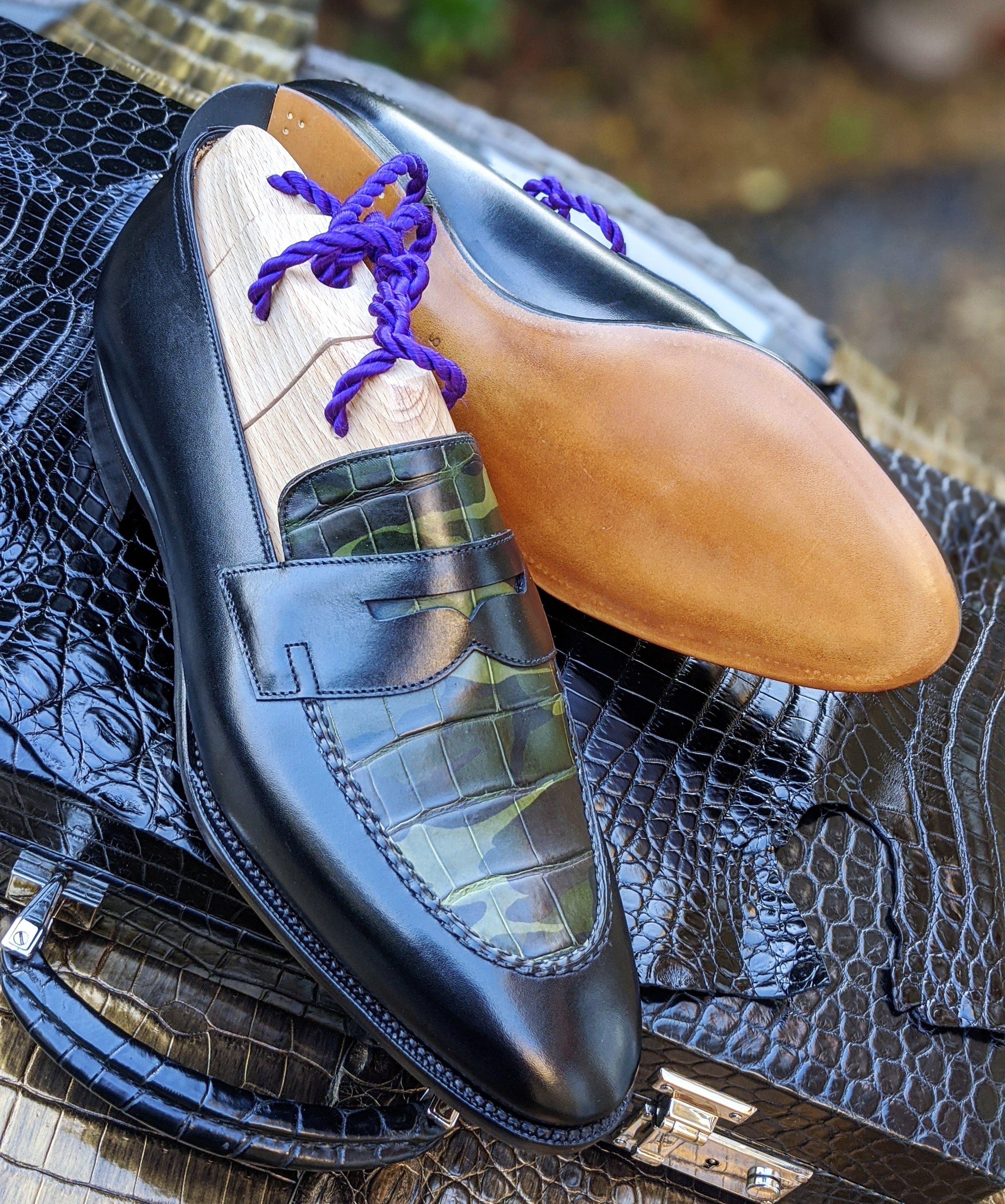 Ascot Sinatra - Camouflage Crocodile & Black Calf - Ascot Shoes