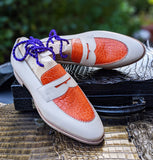 Ascot Sinatra - Orange Crocodile & Cream Crust - Ascot Shoes