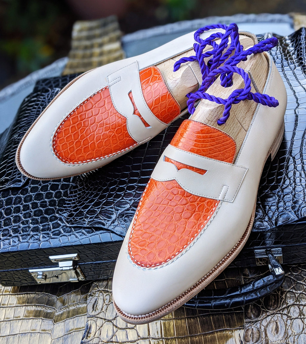 Ascot Sinatra - Orange Alligator & Cream Crust - Ascot Shoes