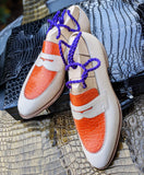 Ascot Sinatra - Orange Crocodile & Cream Crust - Ascot Shoes