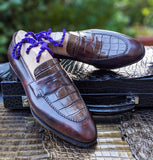 Ascot Sinatra - Caviar Brown Crocodile & Brown Museum Calf - Ascot Shoes