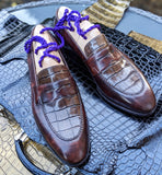 Ascot Sinatra - Caviar Brown Crocodile & Brown Museum Calf - Ascot Shoes