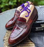 Ascot Sinatra - Bordeaux Alligator & Brown Museum Calf - Ascot Shoes