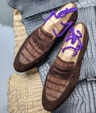 Ascot Sinatra - Brown Suede & Brown Nubuck Alligator - Ascot Shoes