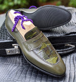 Ascot Sinatra - Olive Green Calf & Green Camouflage Alligator - Ascot Shoes