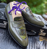 Ascot Sinatra - Olive Green Calf & Green Camouflage Alligator - Ascot Shoes
