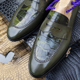 Ascot Sinatra - Olive Green Calf & Green Camouflage Alligator - Ascot Shoes