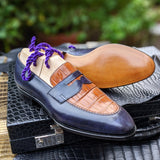 Ascot Sinatra - Cognac Alligator & Blue Museum Calf - Ascot Shoes