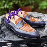 Ascot Sinatra - Cognac Alligator & Blue Museum Calf - Ascot Shoes