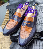 Ascot Sinatra - Cognac Alligator & Blue Museum Calf - Ascot Shoes