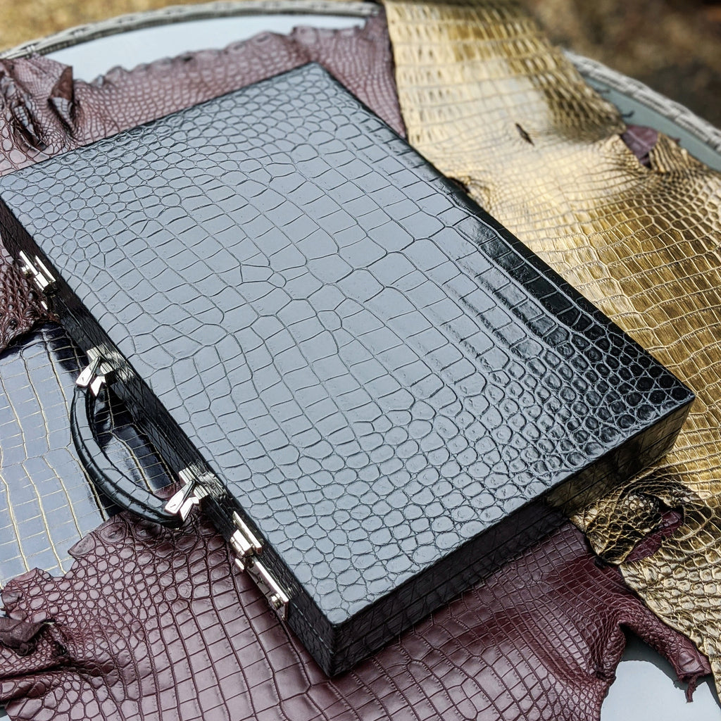 Backgammon Set - Black Crocodile - Ascot Shoes