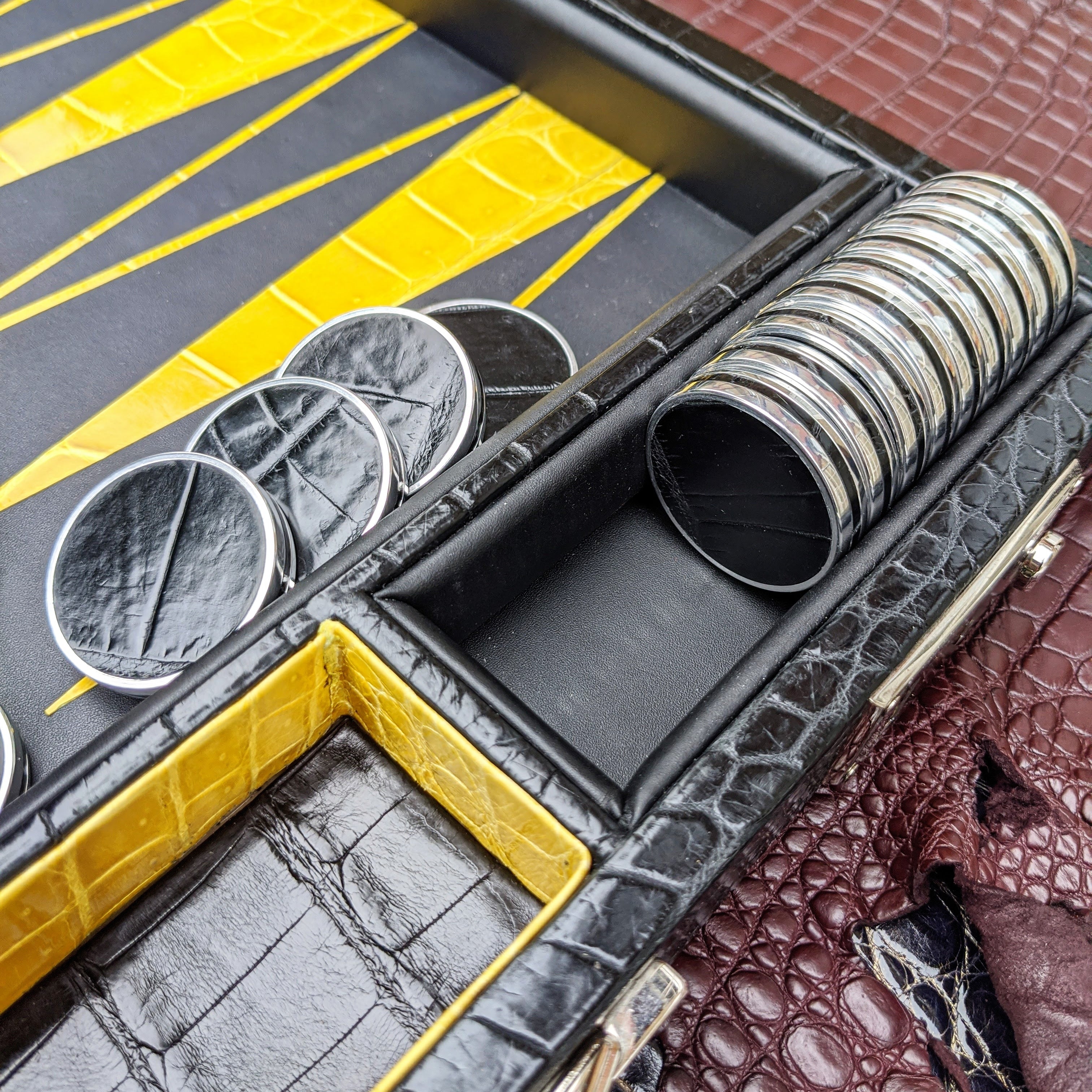 Backgammon Set - Black Crocodile - Ascot Shoes