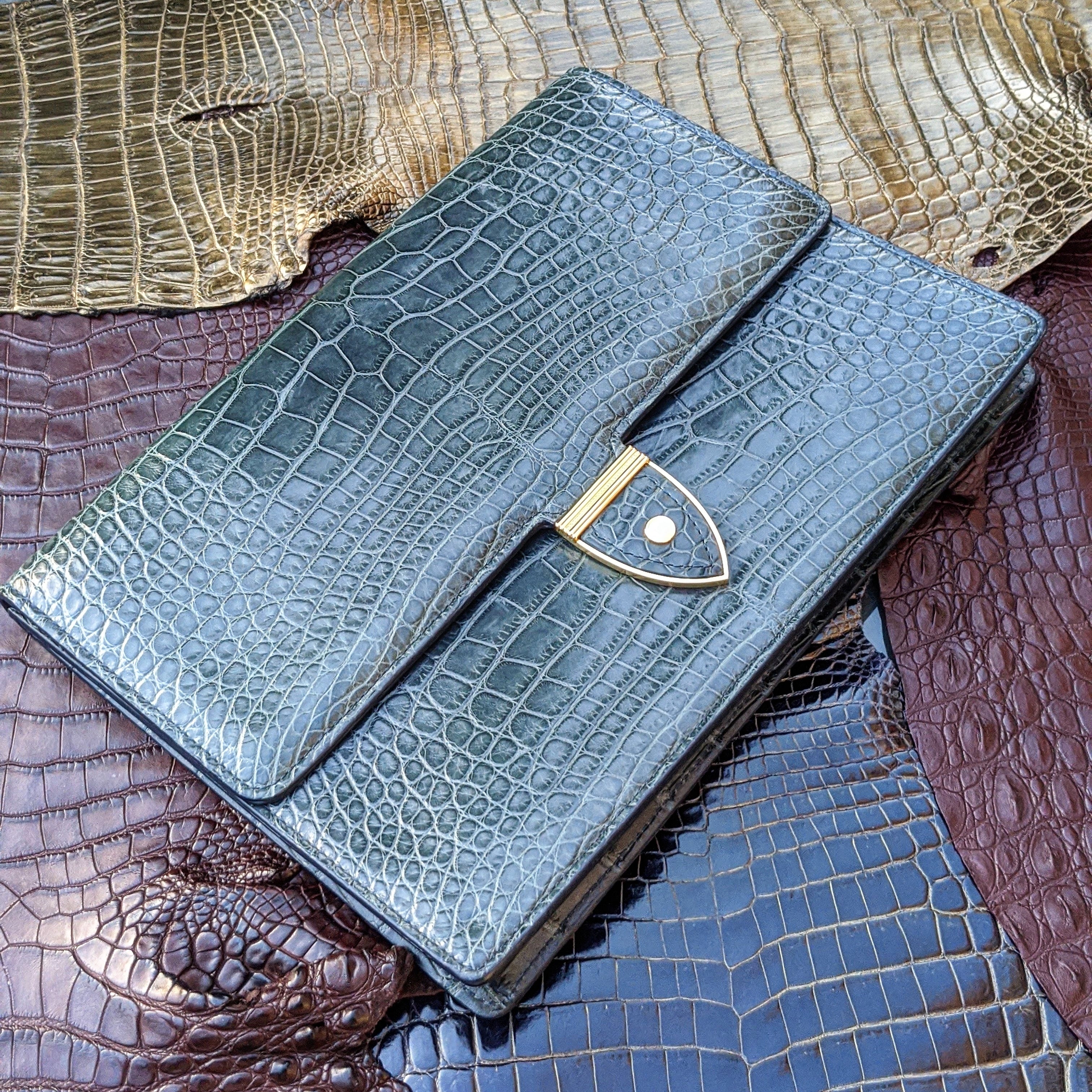 Folio Case - Green Crocodile - Ascot Shoes