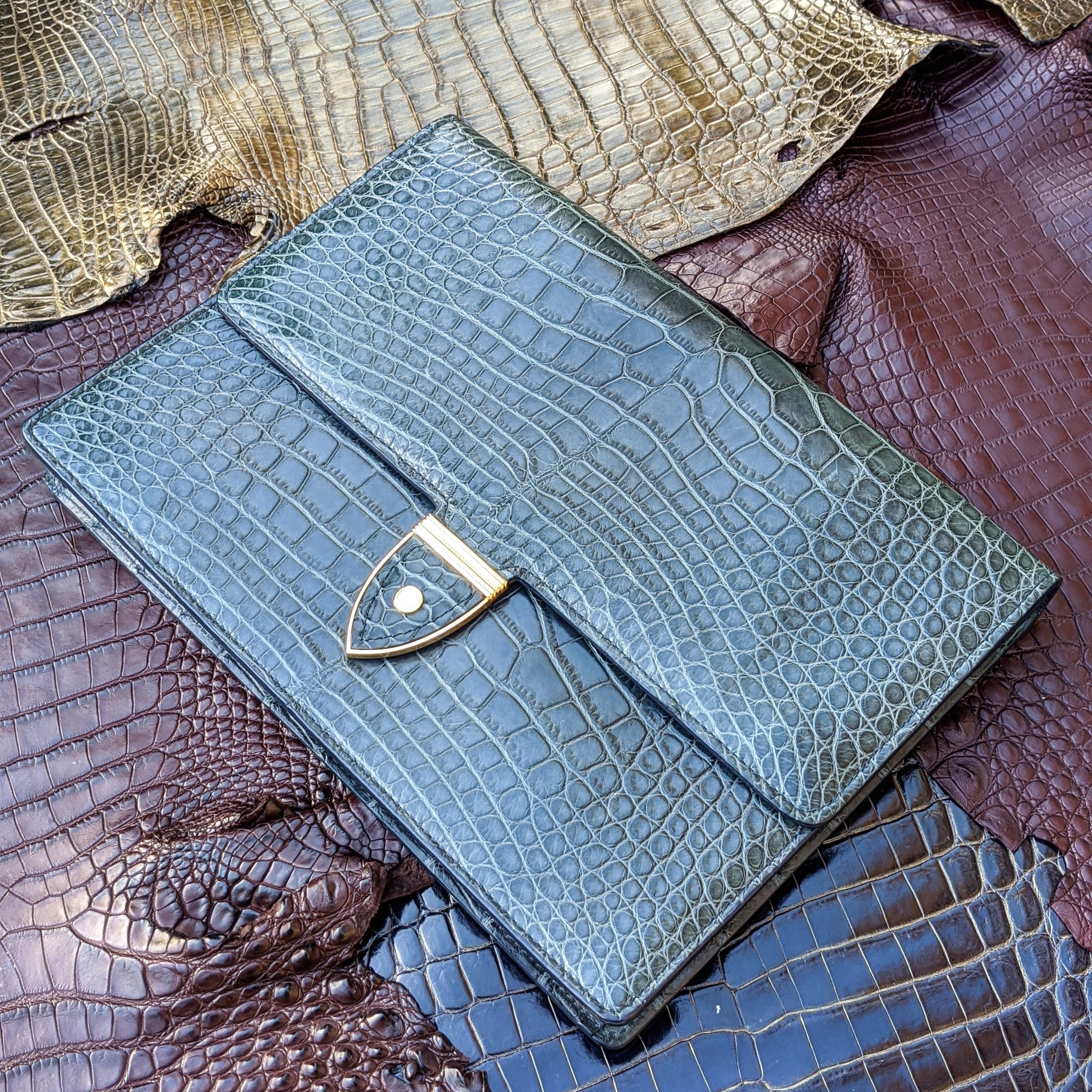 Folio Case - Green Crocodile - Ascot Shoes