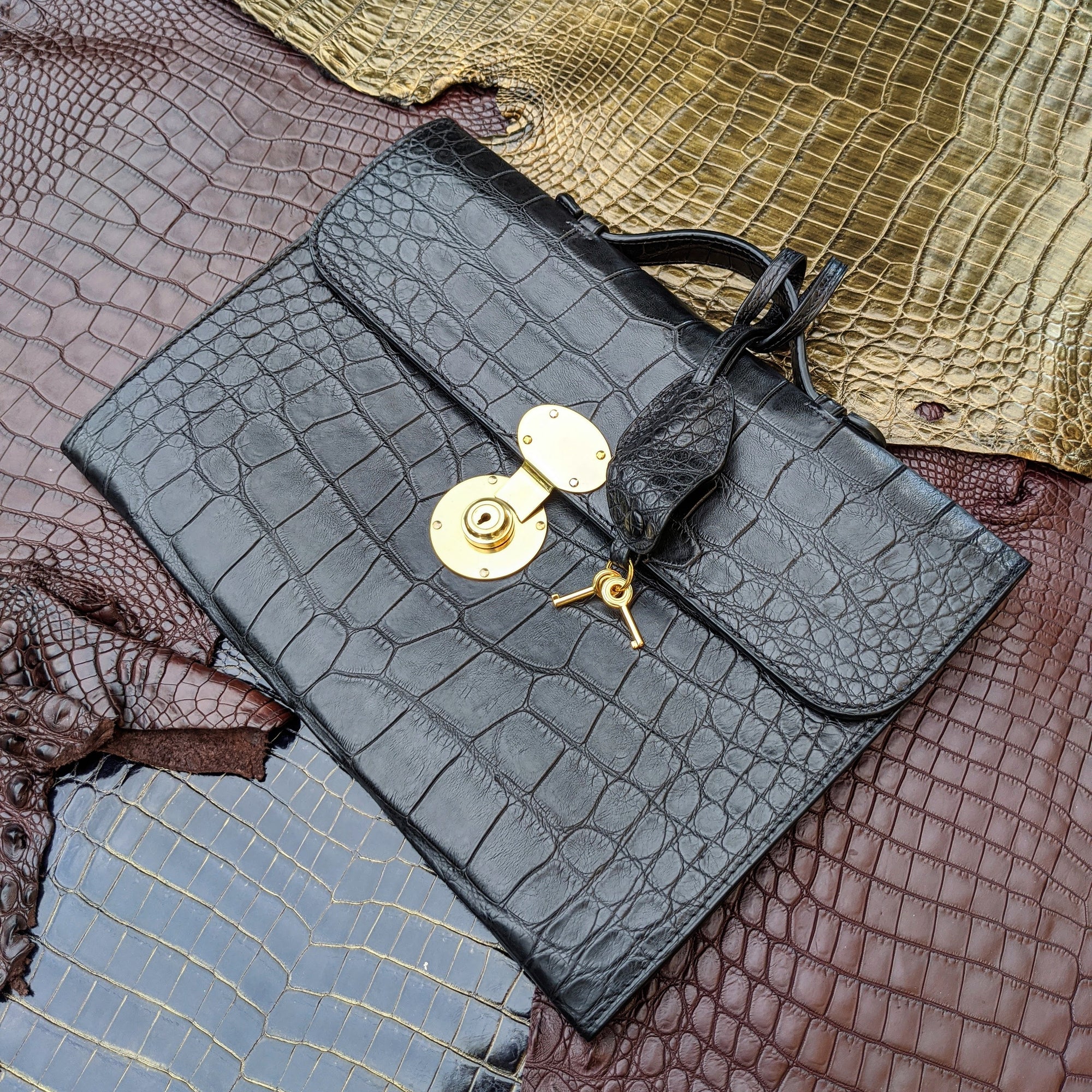 Folio Case - Black Crocodile - Ascot Shoes