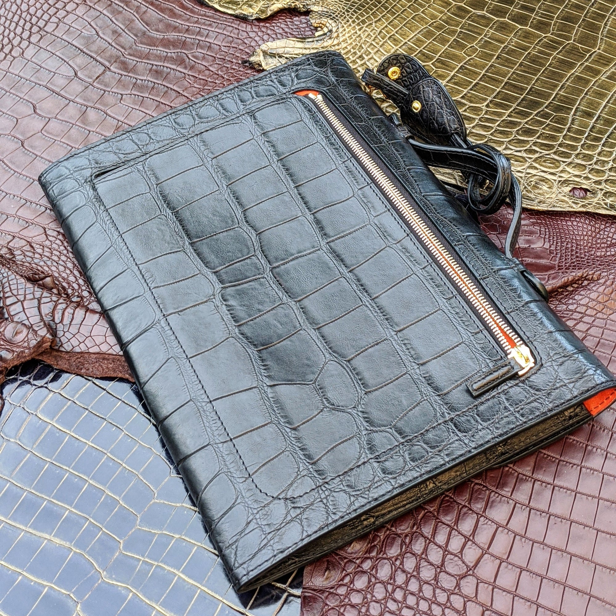 Folio Case - Black Crocodile - Ascot Shoes